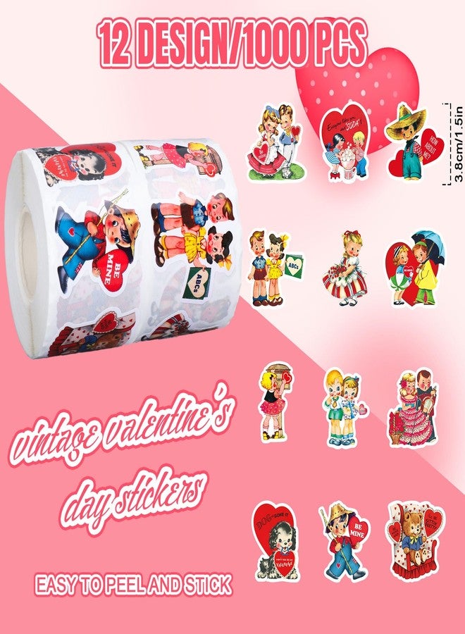 Whaline 1000Pcs Vintage Valentine's Day Stickers Roll Retro Heart Boy Girl Self-Adhesive Sticker Decals for Wedding Anniversary Scrapbook Journal Card, 12 Design - Image 2